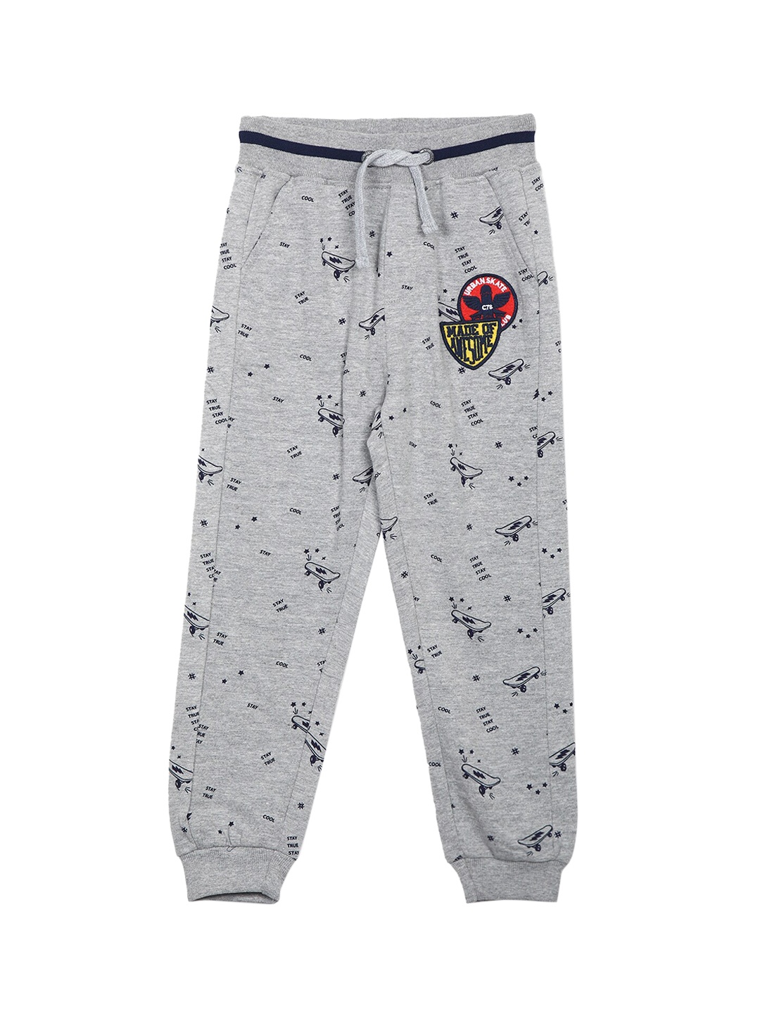 

Cherokee Boys Grey & Navy Blue Printed Cotton Joggers