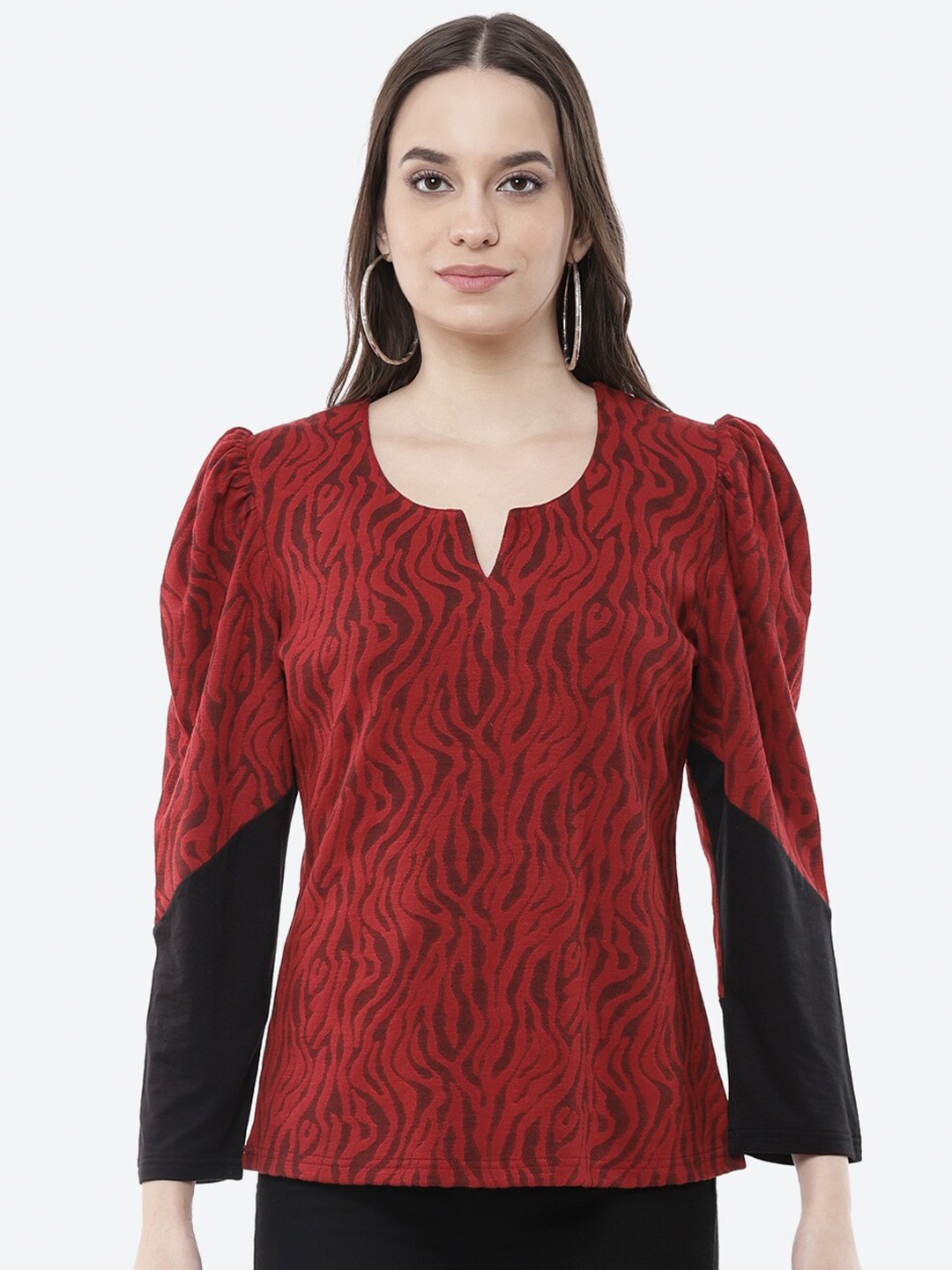 

Kurti's by Menka Women Red Animal Printed Regular Top