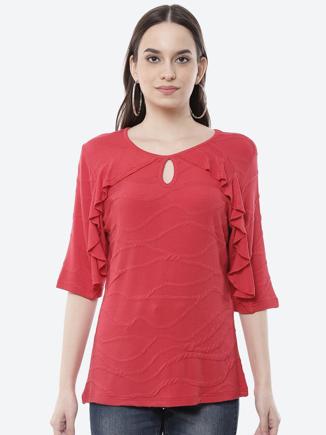 

Kurti's by Menka Red Regular Top