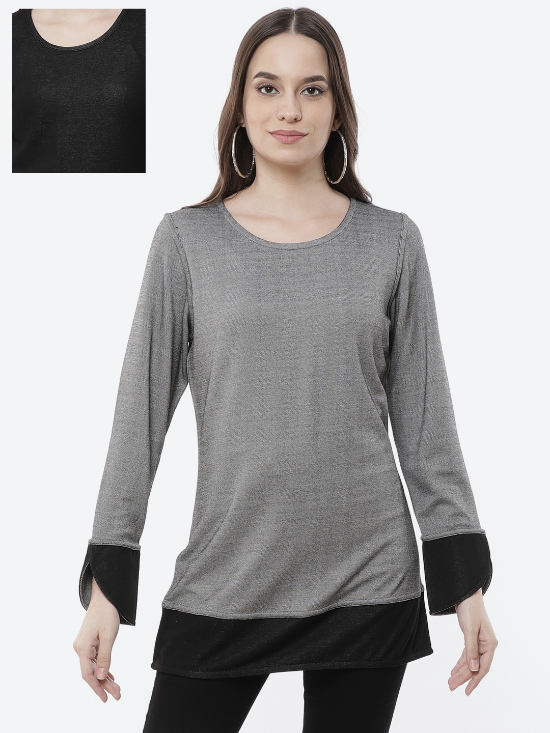 

Kurti's by Menka Woman Grey & Black Reversible Regular Longline Top