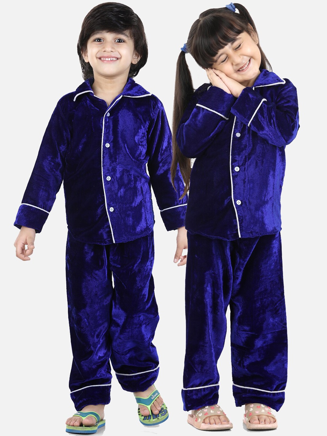 

BownBee Kids Blue Velvet Shirt & Pyjama Set