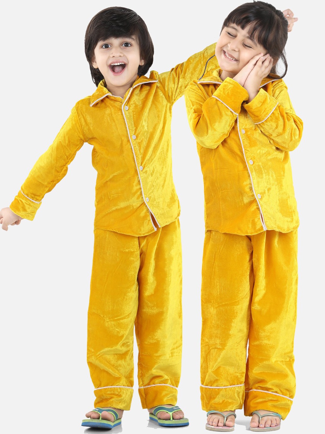 

BownBee Kids Yellow Velvet Night suit