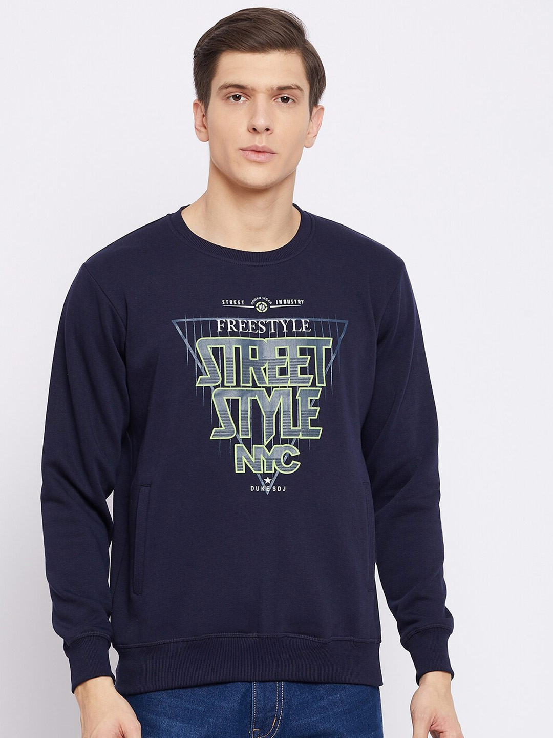 

Duke Men Blue Printed Sweatshirt