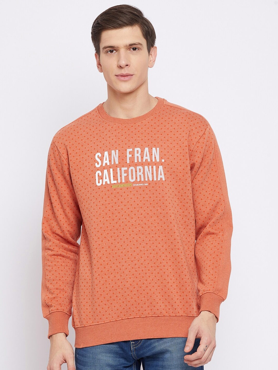 

Duke Men Orange Printed Woollen Sweatshirt