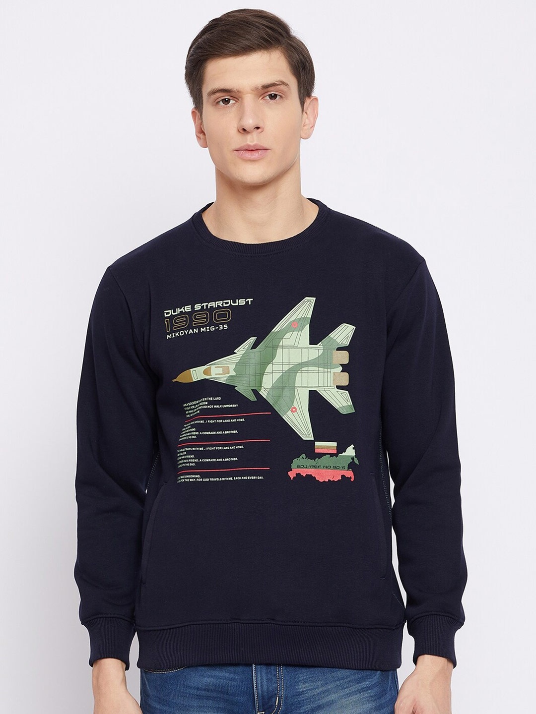Duke Men Blue Printed Sweatshirt