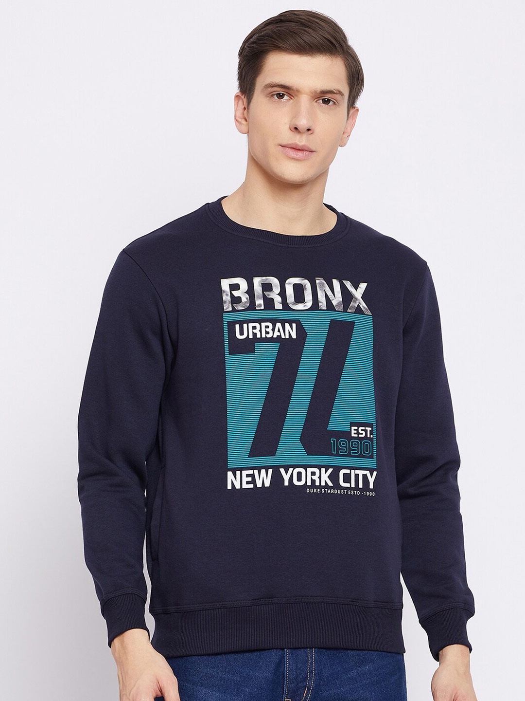 

Duke Men Blue Printed Sweatshirt