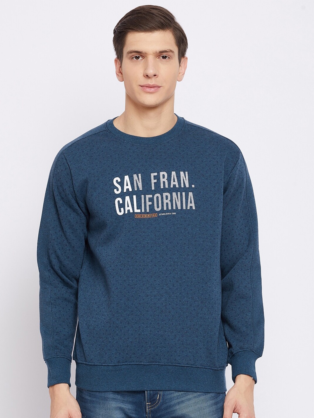 

Duke Men Blue Printed Woolen Sweatshirt
