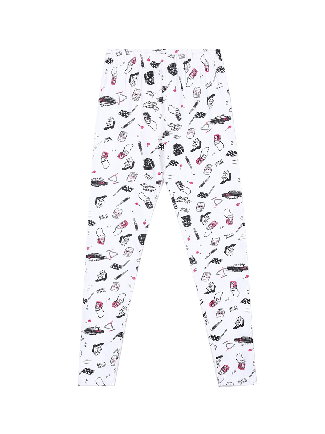 

Cherokee Girls White & Black Printed Ankle Length Leggings