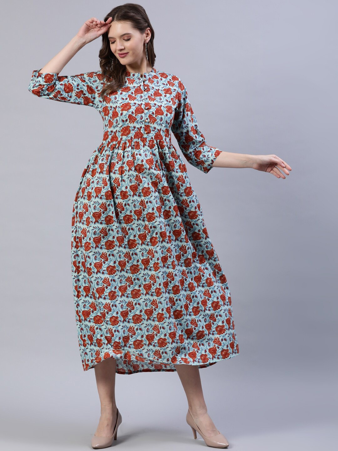 

AASI - HOUSE OF NAYO Rust Ethnic Motifs Empire Midi Dress