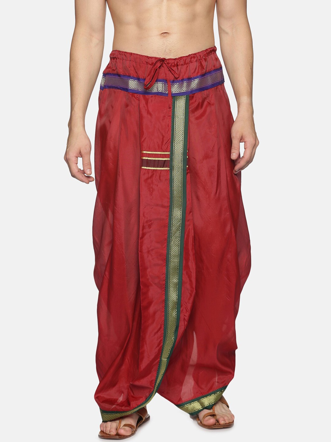 

Sethukrishna Men Maroon & Green Solid Readymade Dhoti
