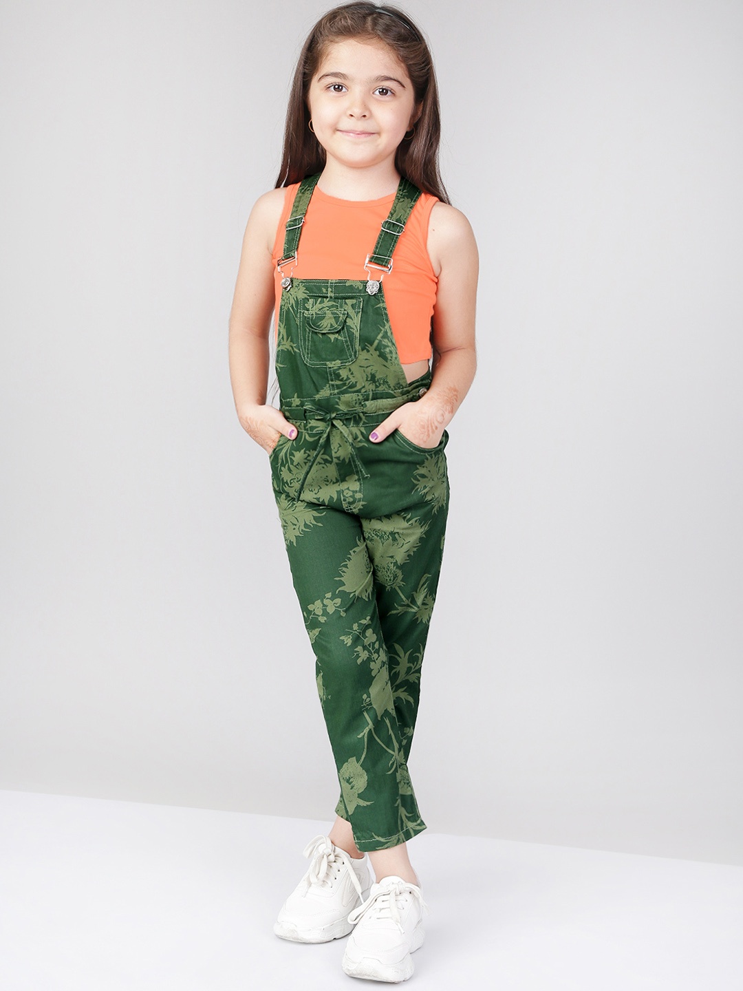

Naughty Ninos Girls Olive Green & Orange T-shirt with Dungaree
