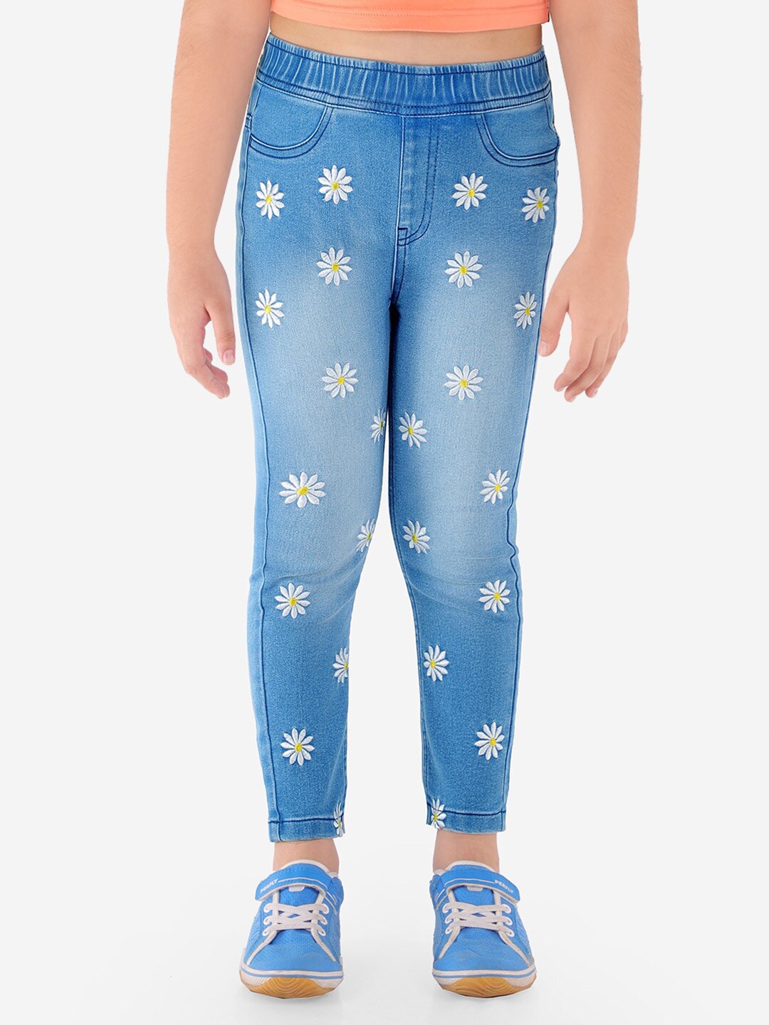 

Naughty Ninos Girls Blue Heavy Fade Embroidered Stretchable Jeans