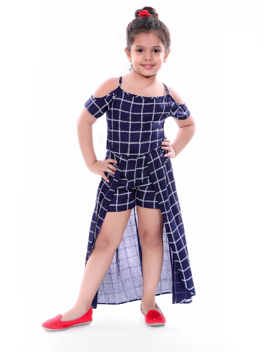 

Naughty Ninos Girls Navy Blue & White Checked with Layered Jumpsuit