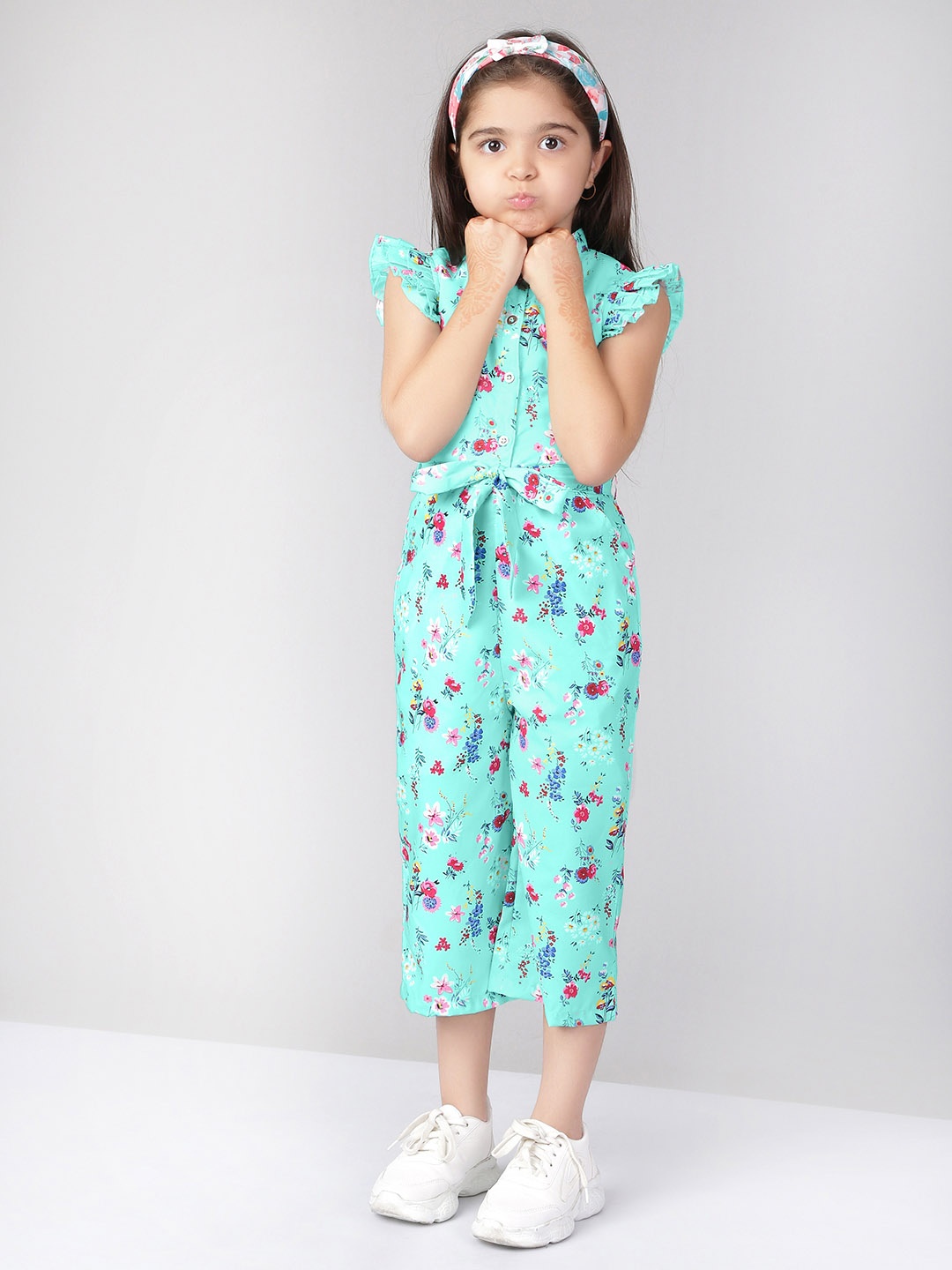 

Naughty Ninos Girls Blue Floral Printed Jumpsuit