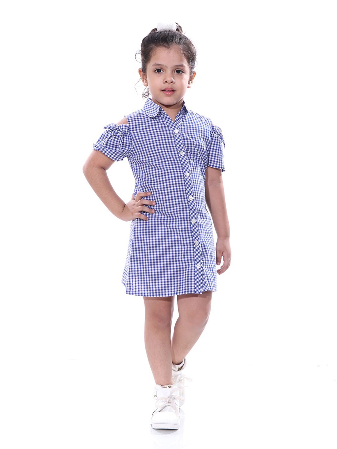 

Naughty Ninos Girls Blue & White Checked Shirt Dress