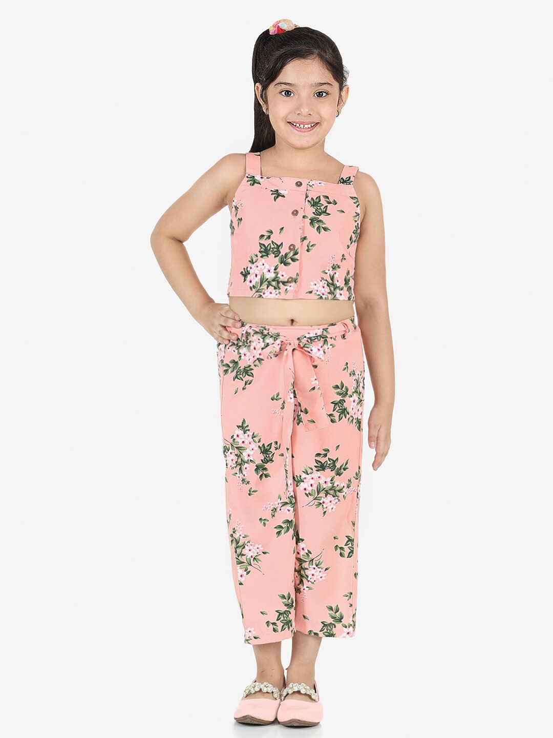 

Naughty Ninos Girls Pink Floral Printed Top & Palazzo Set