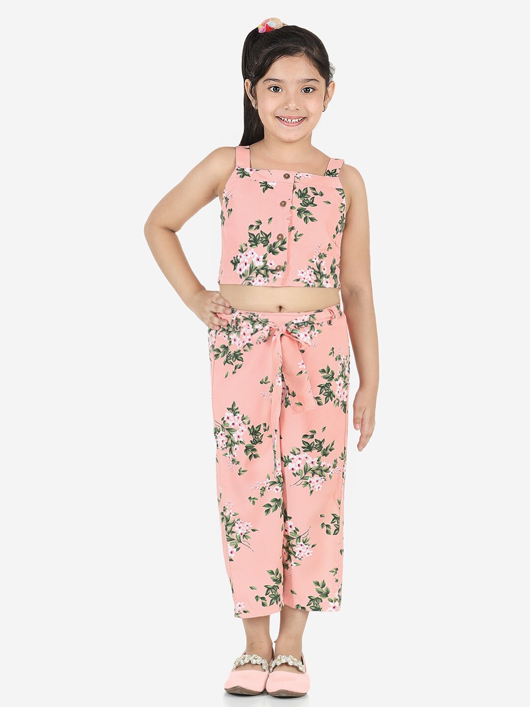 

Naughty Ninos Girls Pink & Green Printed Top with Palazzos