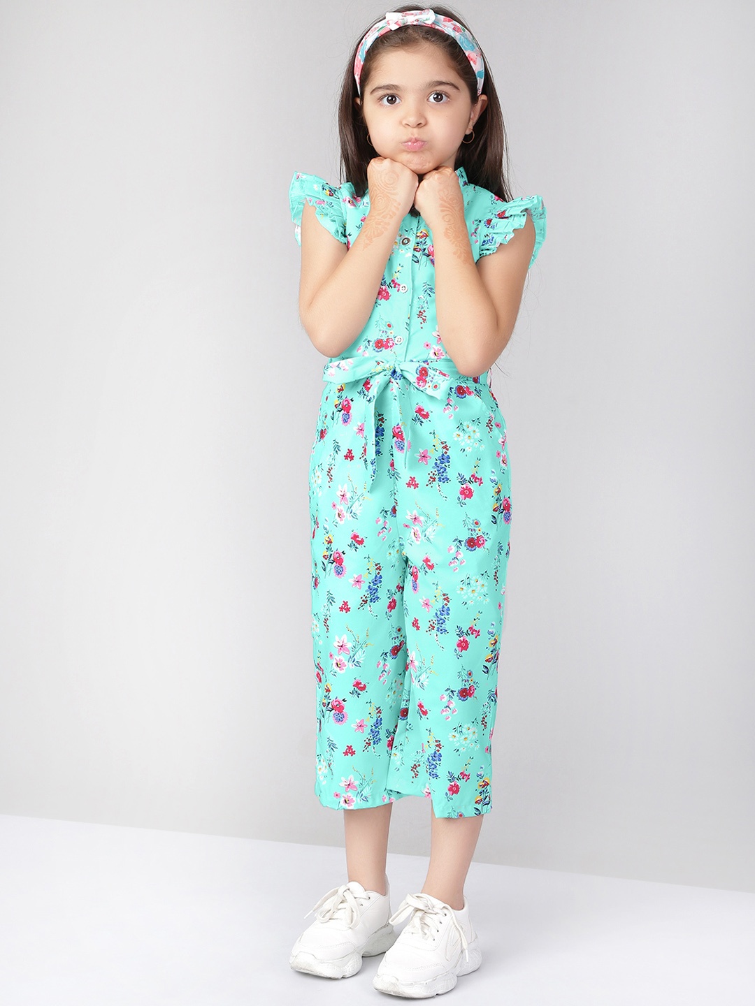 

Naughty Ninos Girls Blue & Green Floral Printed Basic Jumpsuit