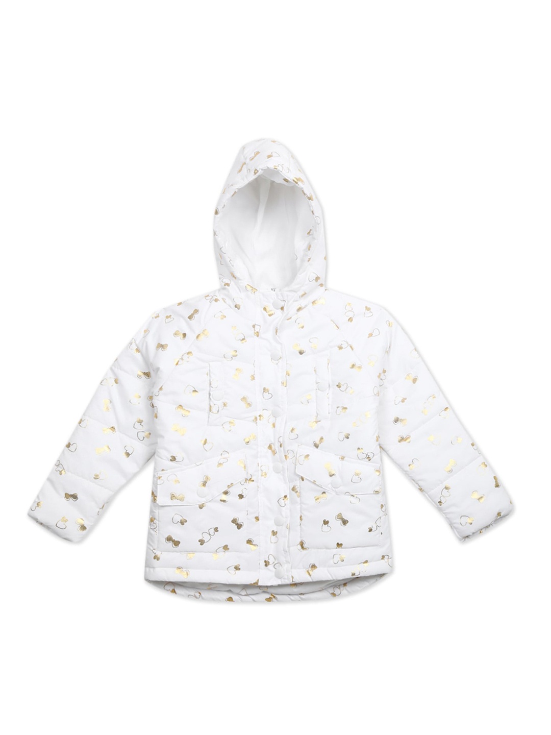 

Cherokee Girls White Geometric Printed Hooded Quilted Jacket