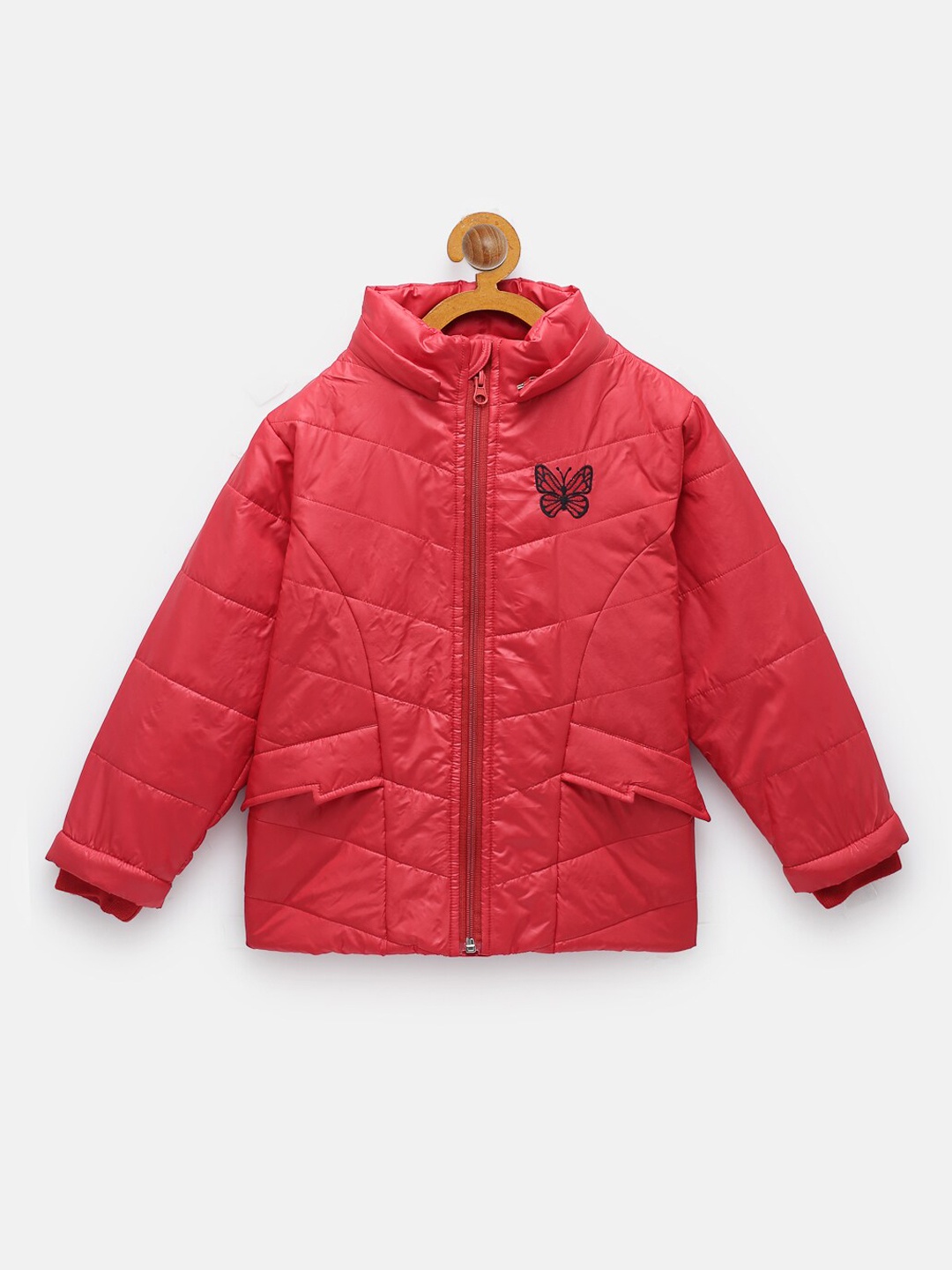 NYNSH Girls Red Padded Jacket with Patchwork