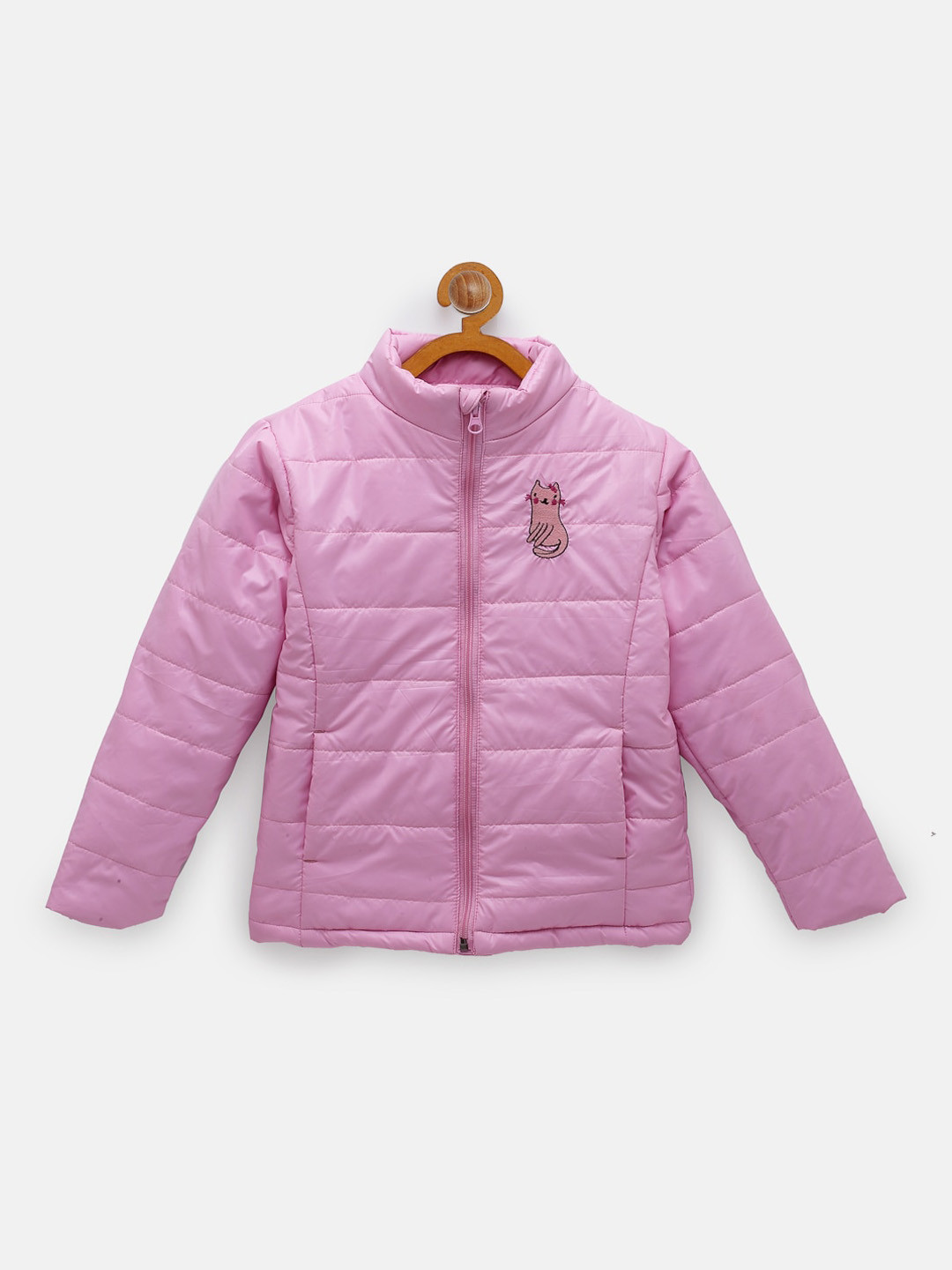 

NYNSH Girls Pink Geometric Padded Jacket with Patchwork