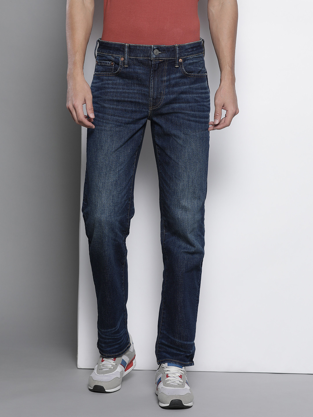 

AMERICAN EAGLE OUTFITTERS Men Navy Blue Airflex+ Original Straight Jeans
