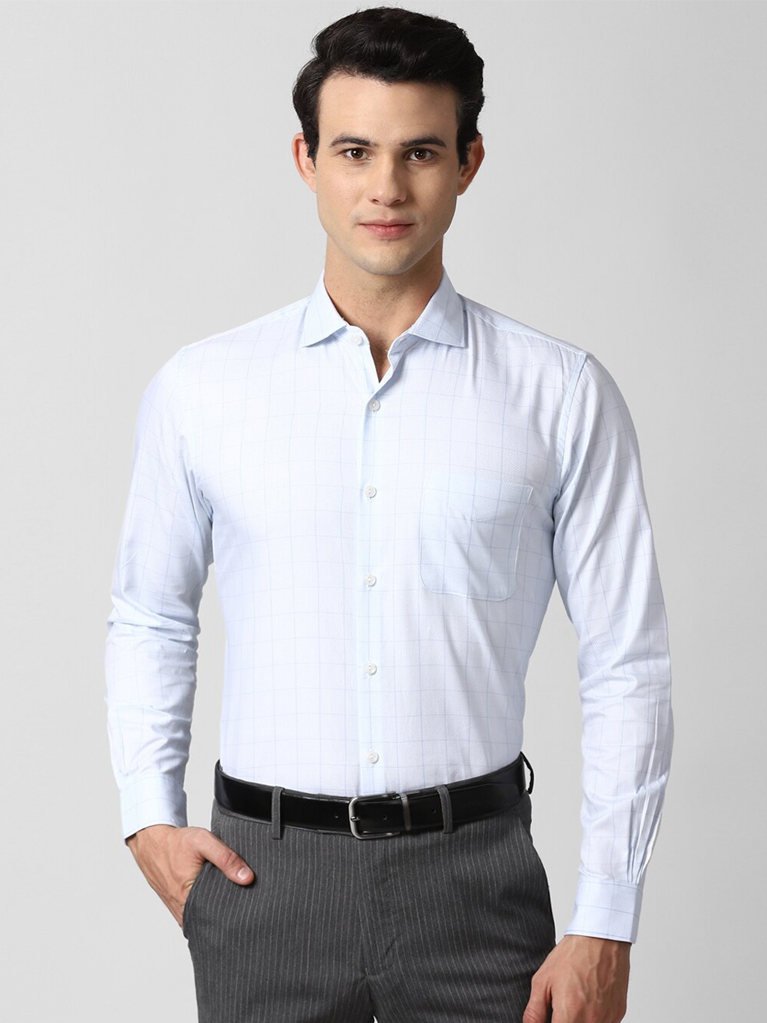 

Peter England Elite Men Blue Opaque Checked Formal Shirt