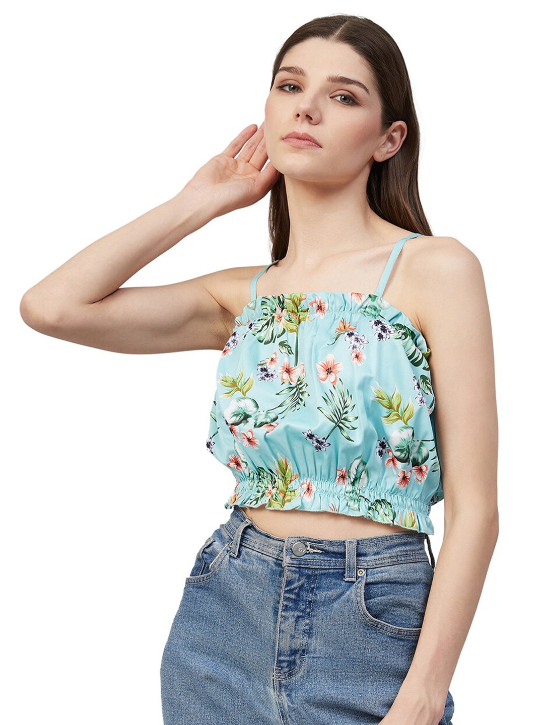 

Orchid Blues Blue Floral Blouson Crop Top