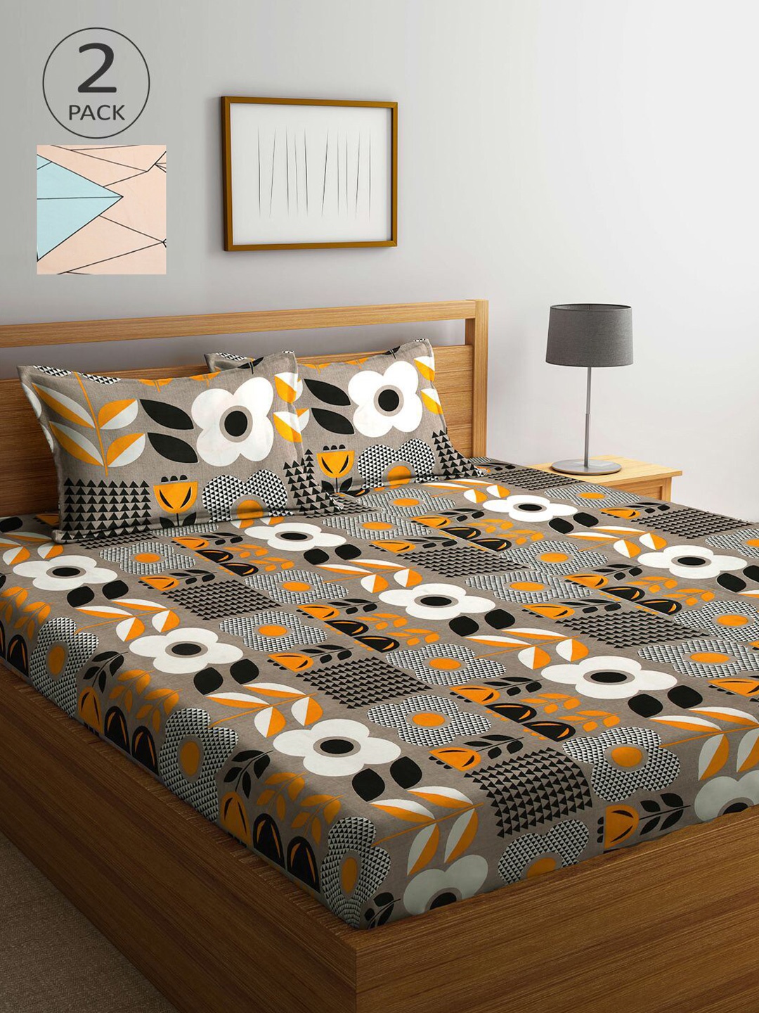 

KLOTTHE Multicoloured Printed 210 TC 2 King Bedsheet with 4 Pillow Covers, Multi