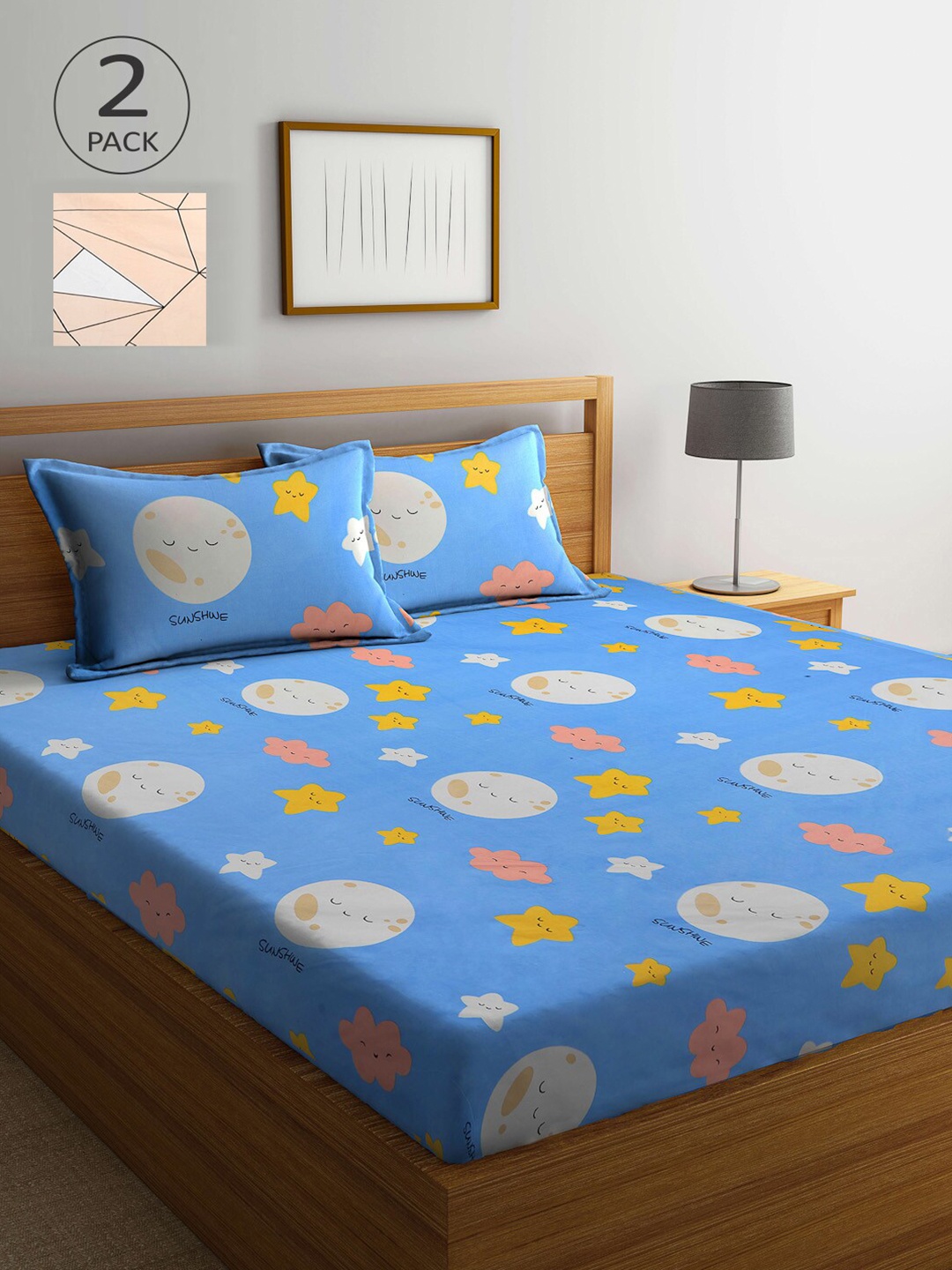 

KLOTTHE Coral & Blue Cartoon Characters 210 TC 2 King Bedsheet with 4 Pillow Covers