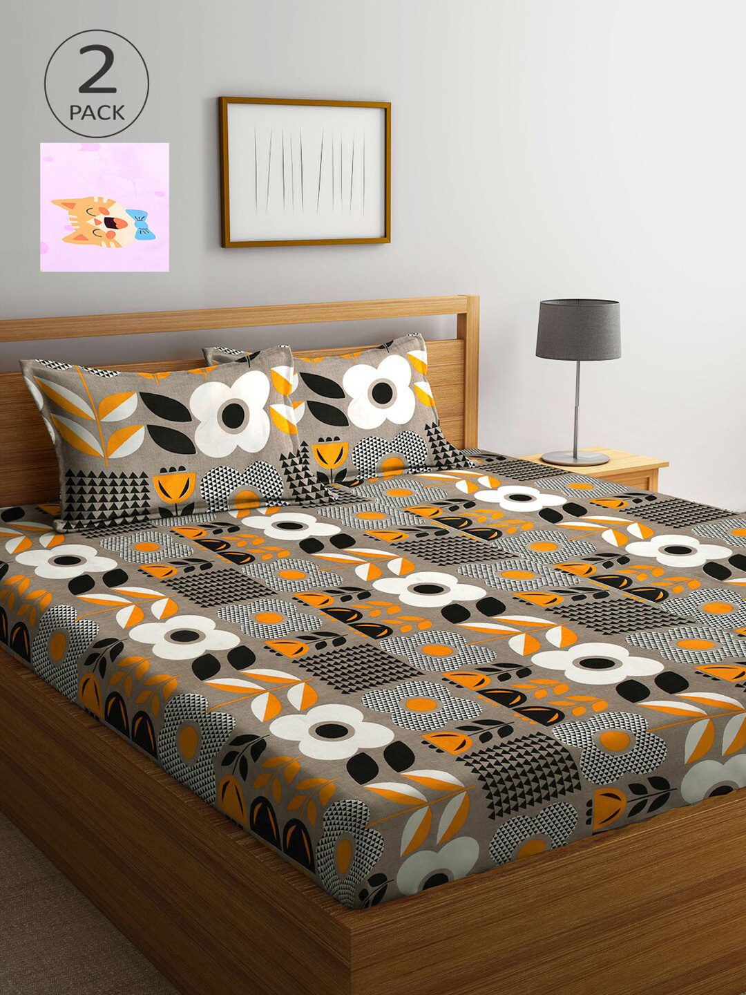 

KLOTTHE Multicoloured Printed 210 TC 2 King Bedsheet with 4 Pillow Covers, Multi