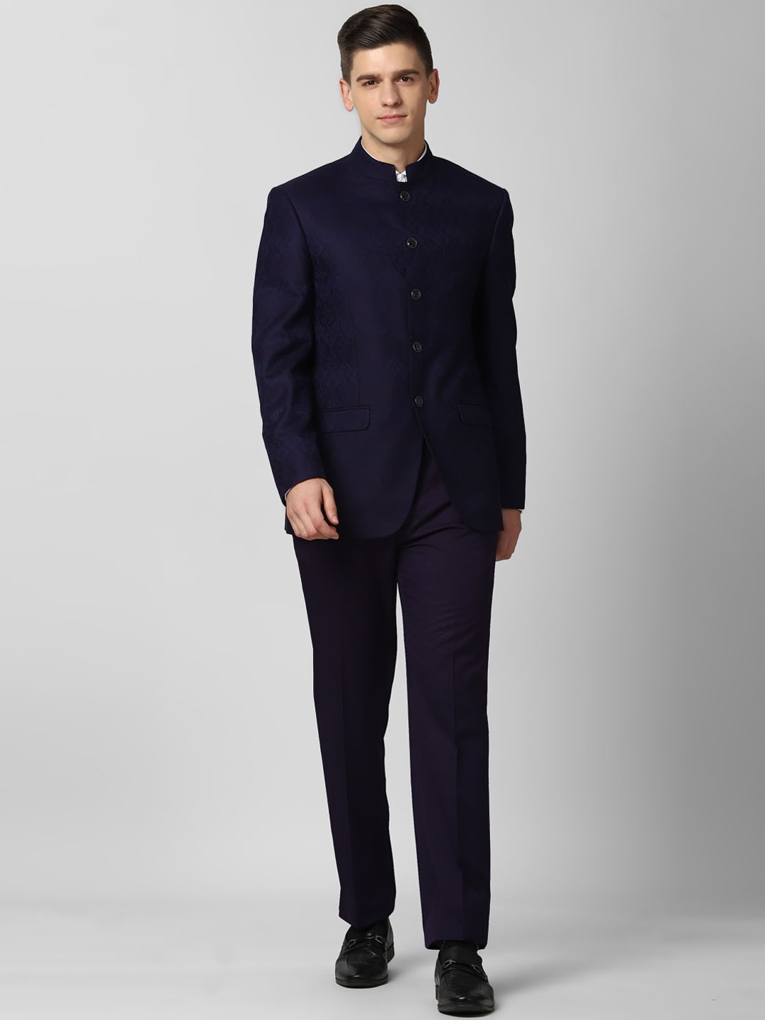 

Peter England Elite Men Navy Blue Self Design 2-Piece Single Breasted Formal Suit