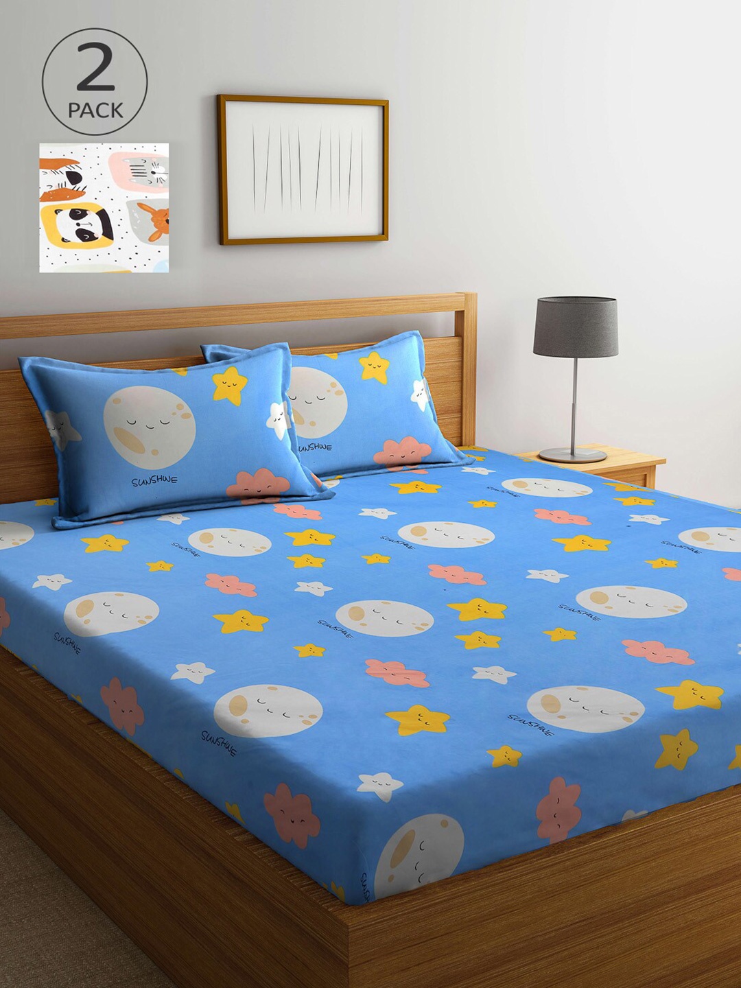 

KLOTTHE Set Of 2 Printed 210 TC 2 King Bedsheet with 4 Pillow Covers, Blue