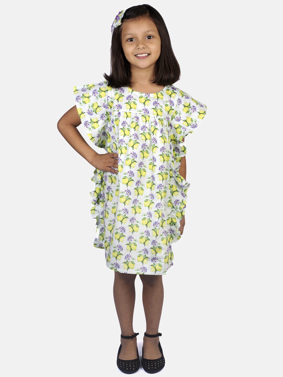 

RIBBON CANDY White Floral Cotton Kaftan Dress With Hair Clip