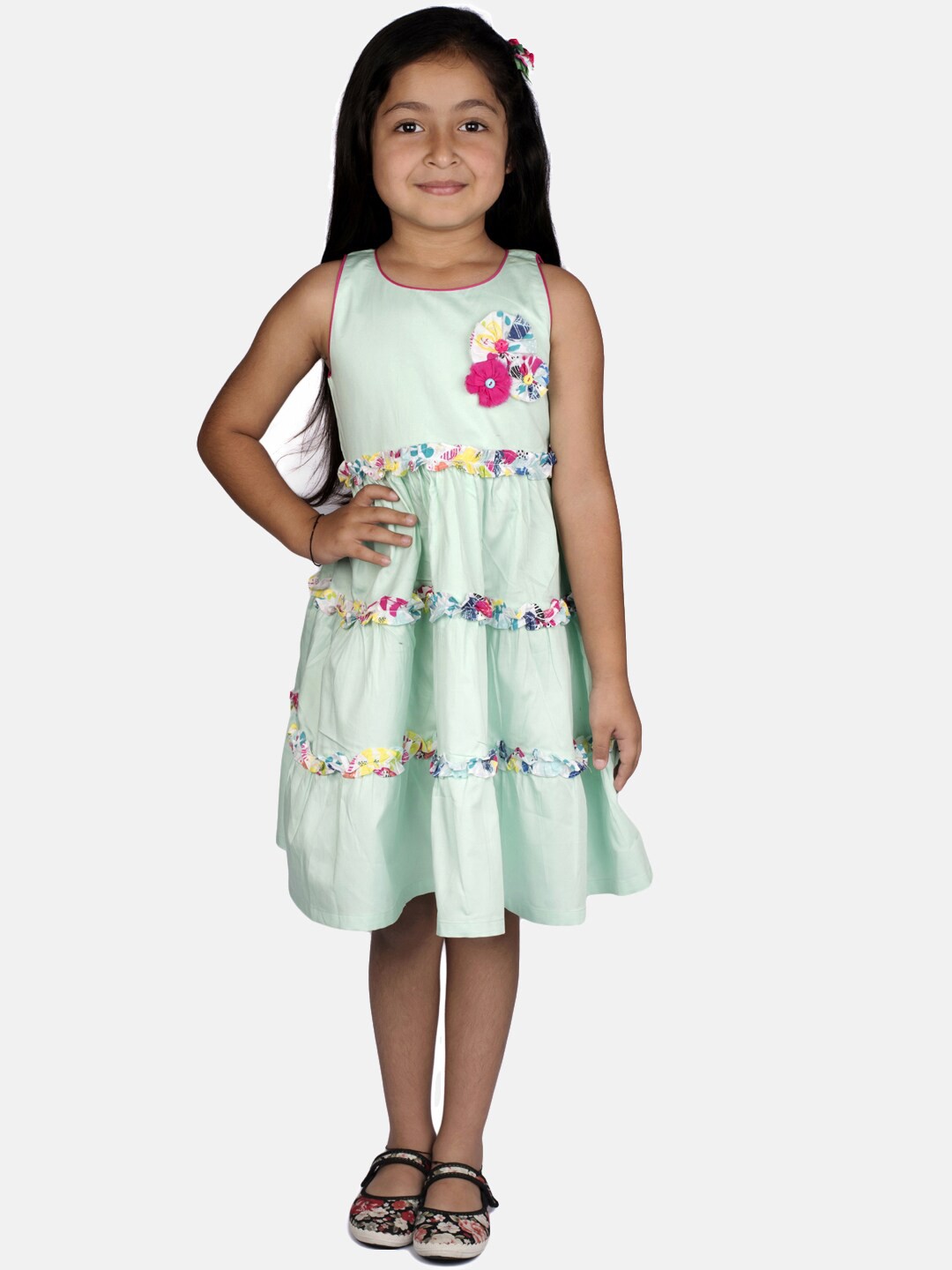 

RIBBON CANDY Kids Girls Sea Green Floral A-Line Dress