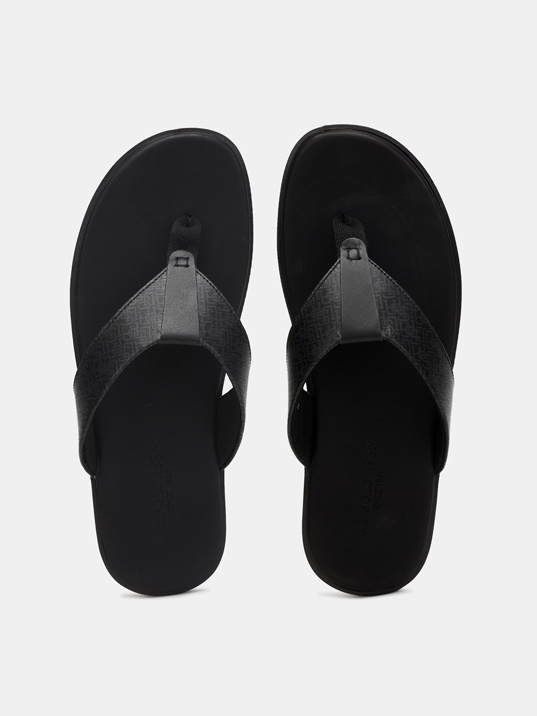 

U S Polo Assn Men Black Leather Comfort Sandals
