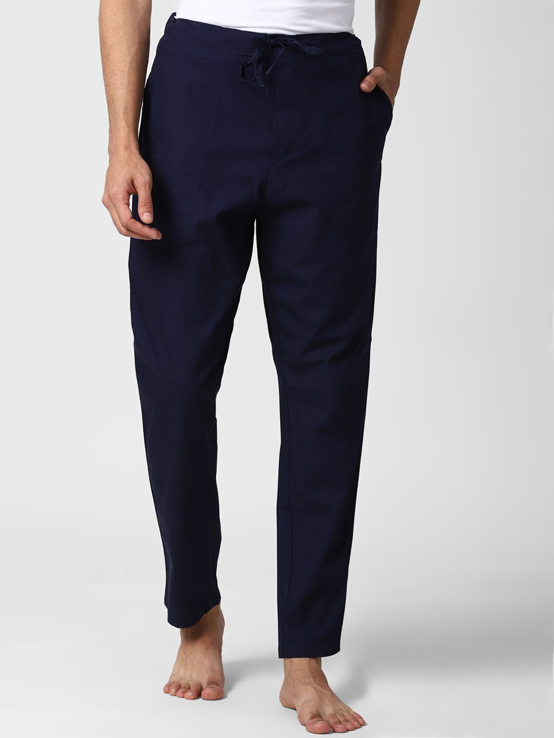 

Peter England Men Navy Blue Solid Pure Cotton Loose Fit Lounge Pants