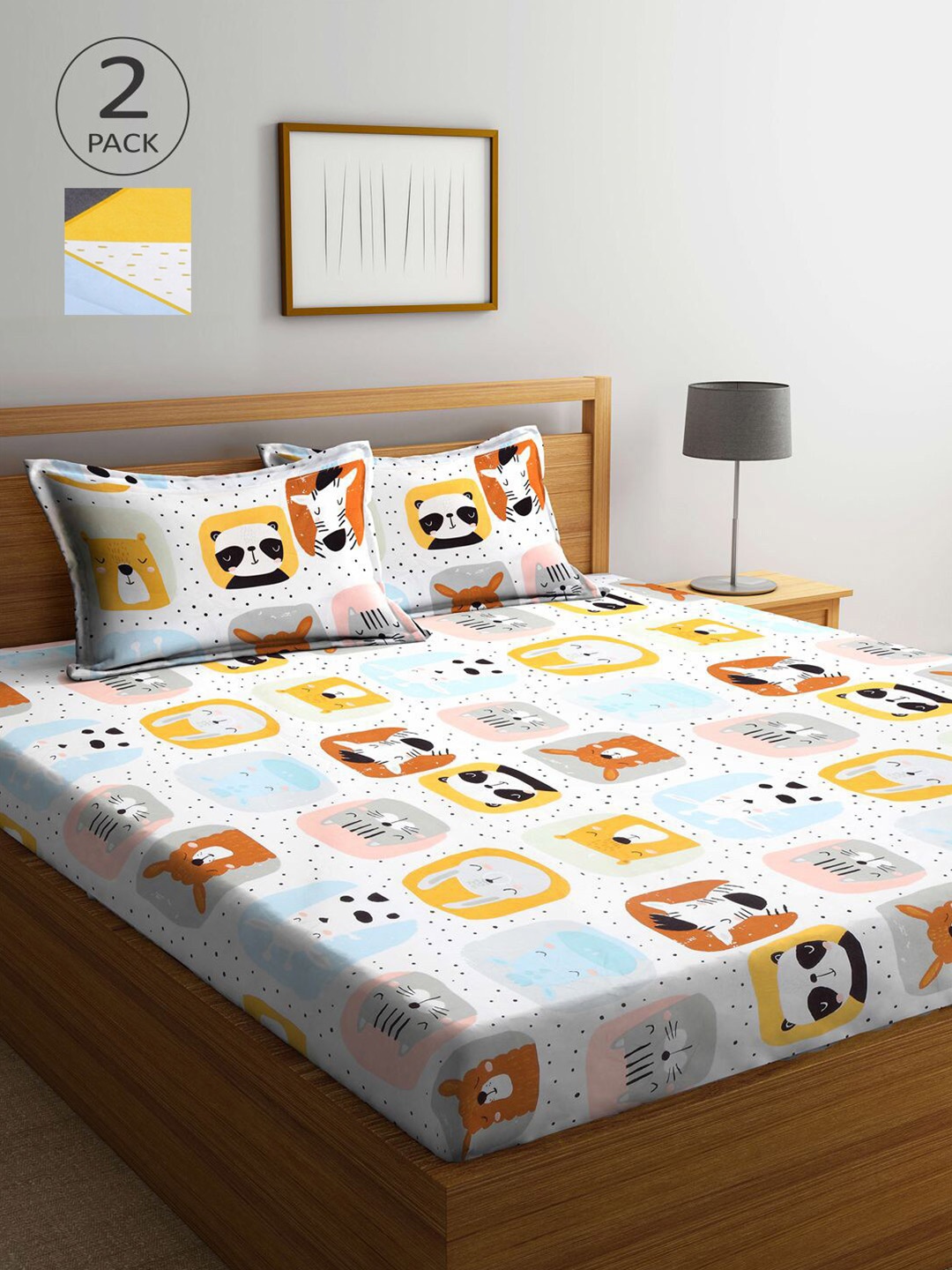 

KLOTTHE Multicoloured Printed 210 TC 2 King Bedsheet with 4 Pillow Covers, Multi
