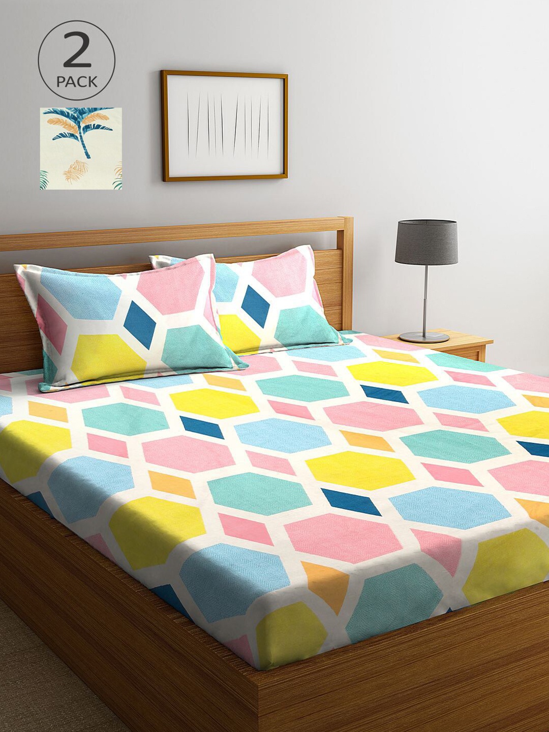 

KLOTTHE Multicoloured Printed 210 TC 2 King Bedsheet with 4 Pillow Covers, Multi