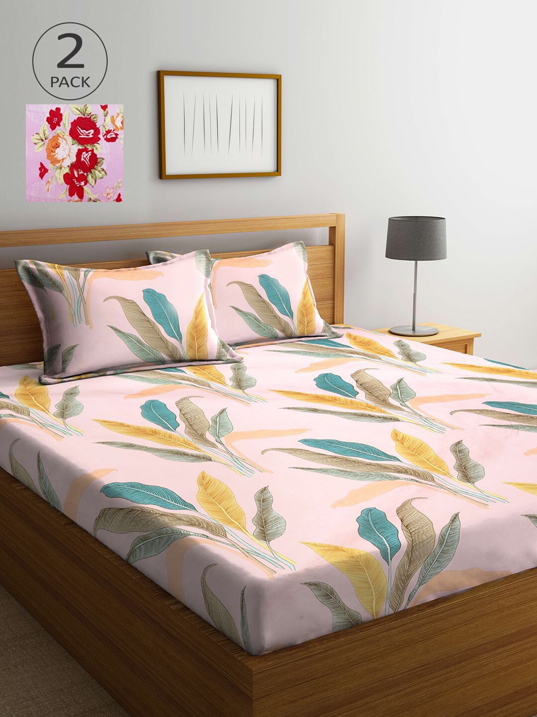 

KLOTTHE Pink & Red Floral 210 TC 2 King Bedsheet with 4 Pillow Covers