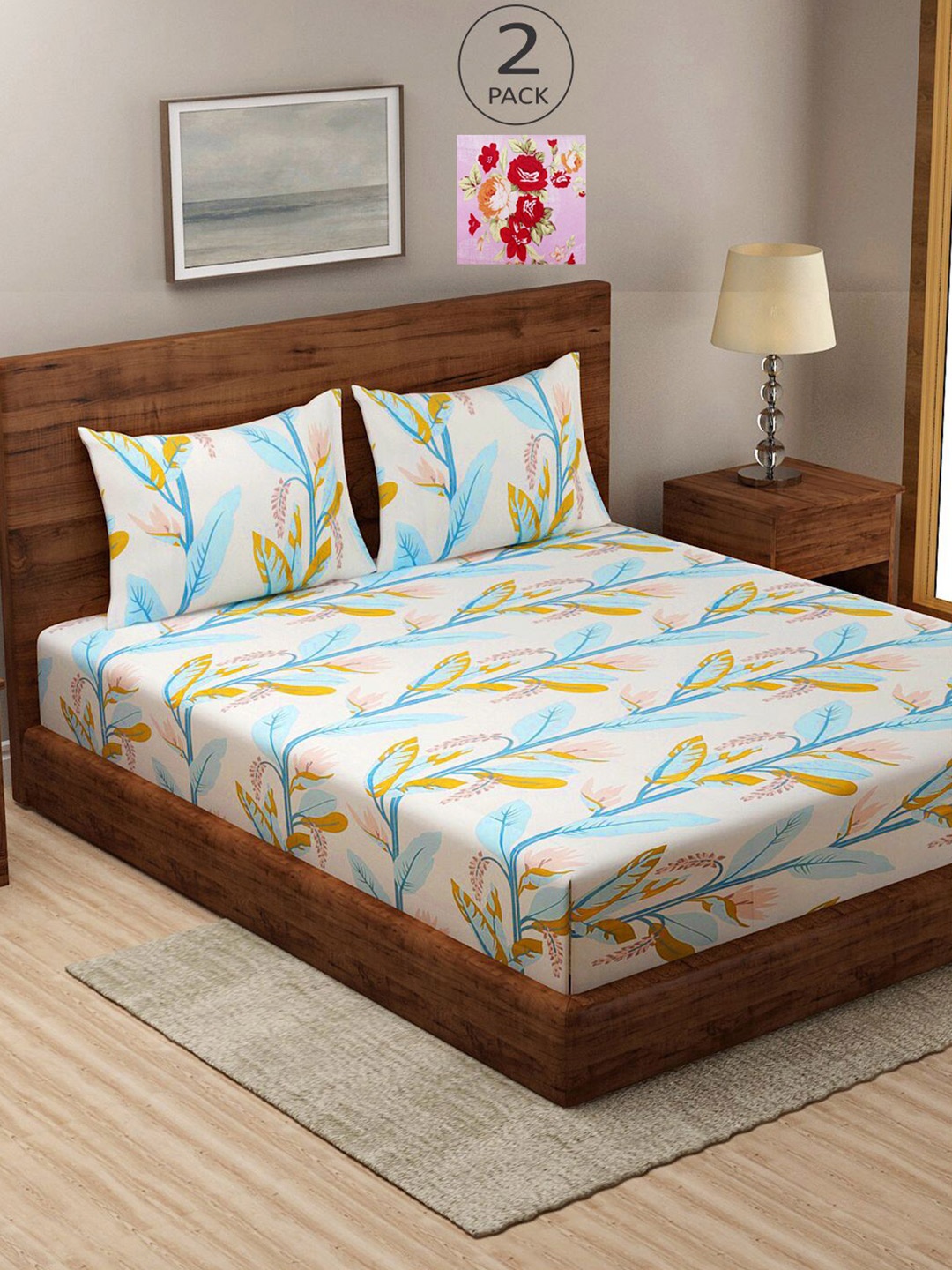 

KLOTTHE Multicoloured Printed 210 TC 2 King Bedsheet with 4 Pillow Covers, Multi