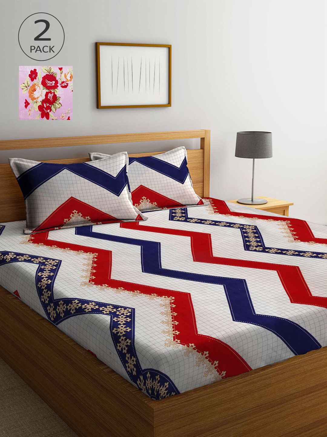 

KLOTTHE Set Of 2 Beige & Lavender Floral 210 TC 2 King Bedsheet with 4 Pillow Covers