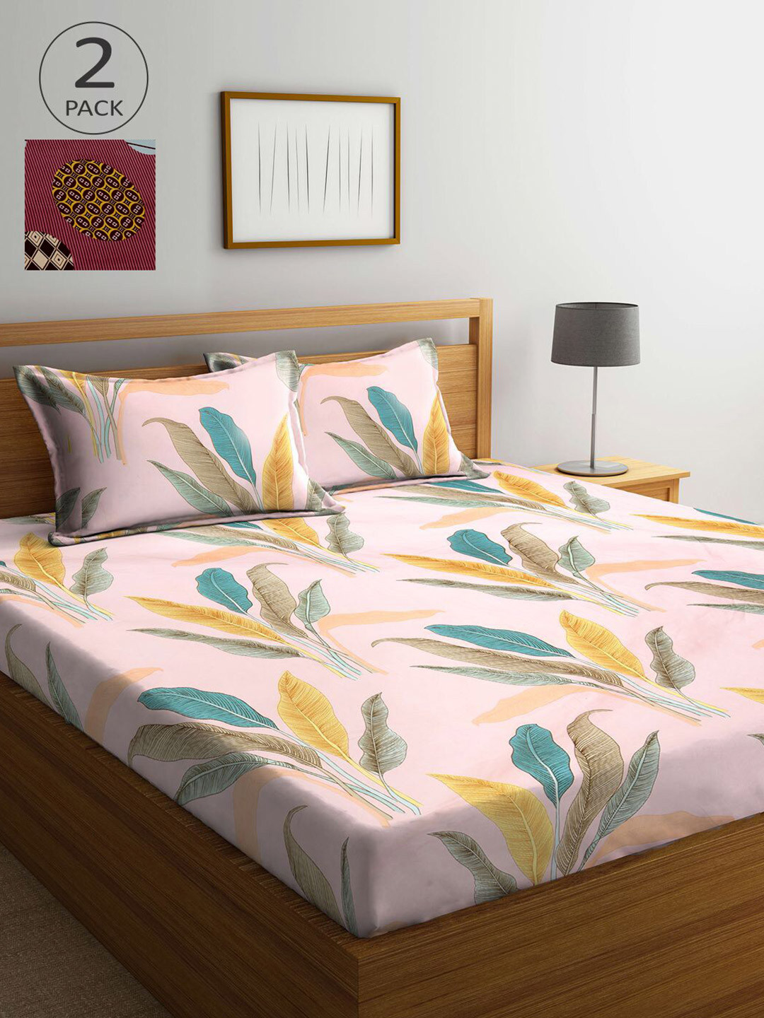

KLOTTHE Pink & Maroon Floral 210 TC 2 King Bedsheet with 4 Pillow Covers