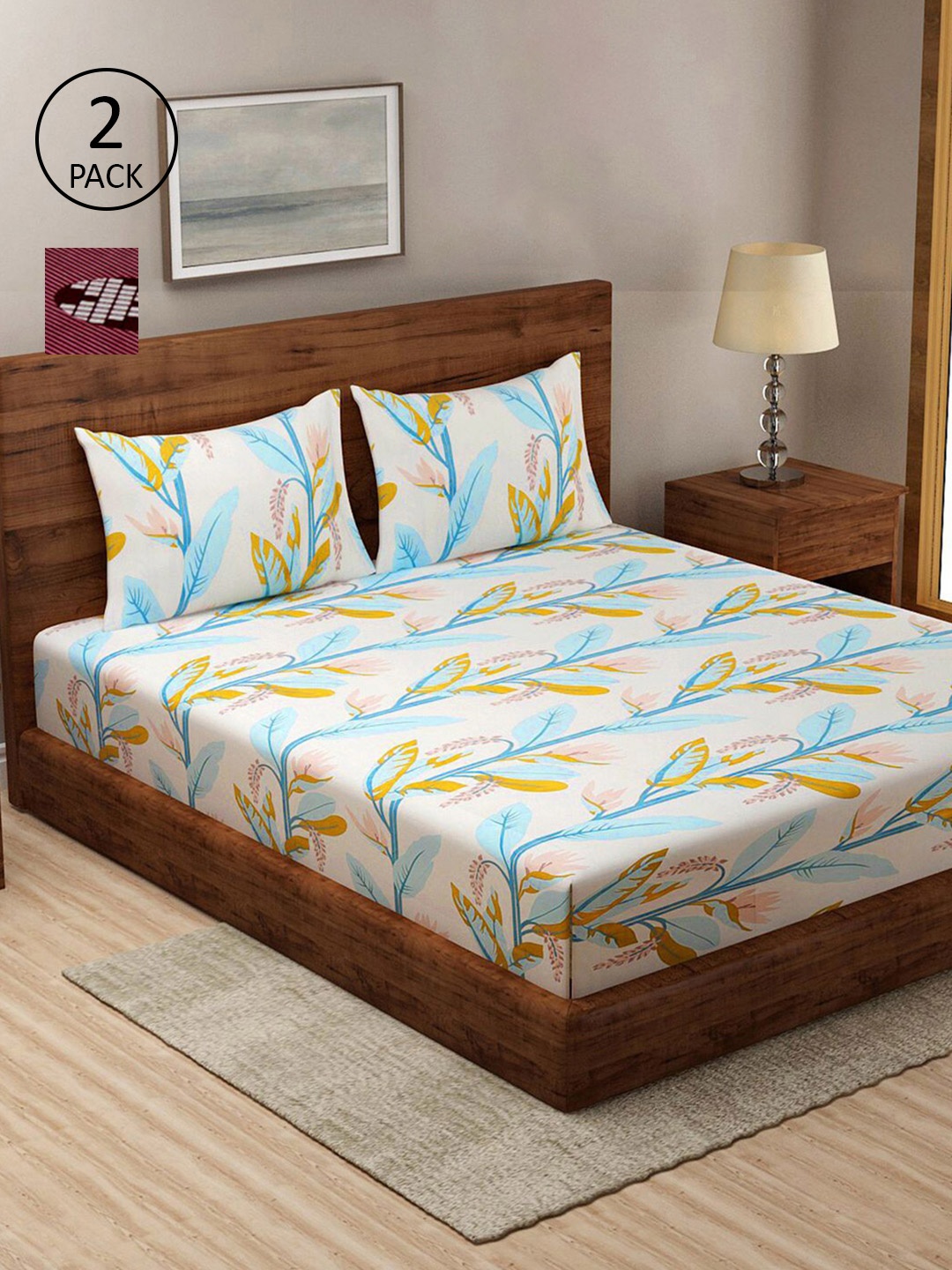 

KLOTTHE Multicoloured Printed 210 TC 2 King Bedsheet with 4 Pillow Covers, Multi