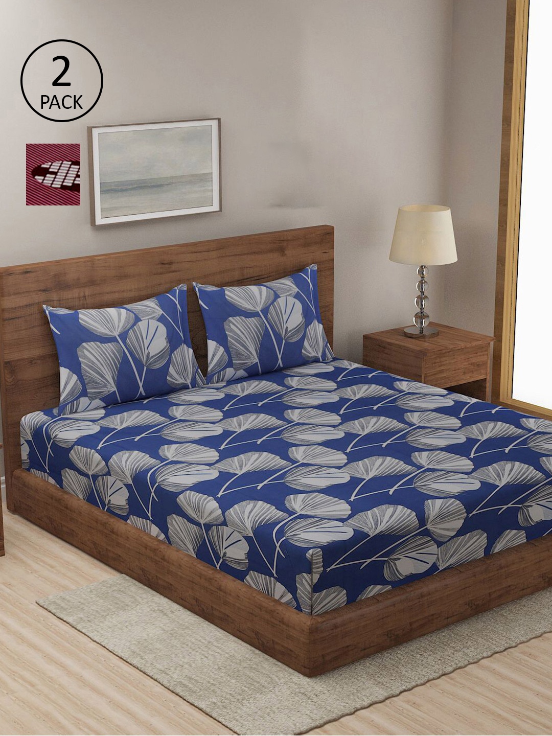 

KLOTTHE Blue & Red Floral 210 TC 2 King Bedsheet with 4 Pillow Covers