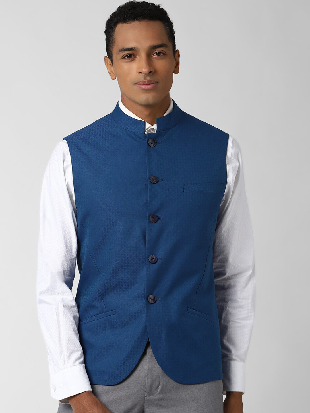

Peter England Elite Men Blue Woven Design Nehru Jacket