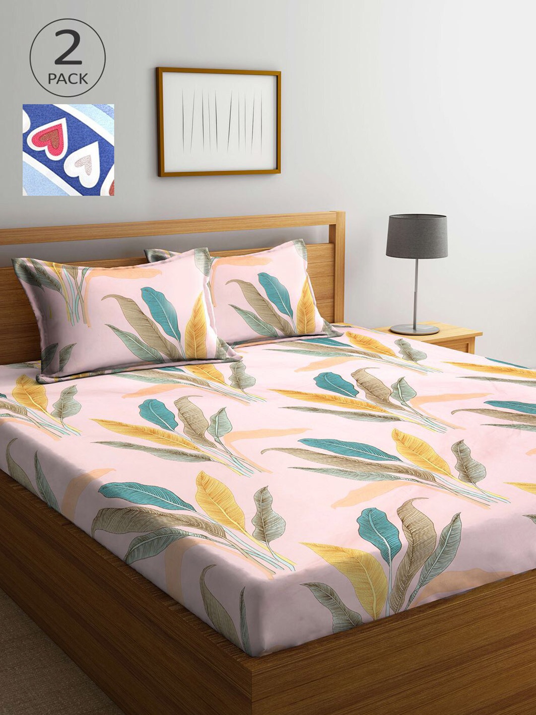 

KLOTTHE Pink & Blue Floral 210 TC 2 King Bedsheets with 4 Pillow Covers