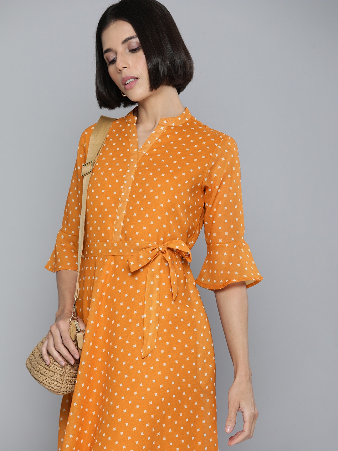 

Flying Machine Women Yellow Printed Casual Fit And Flare Dress
