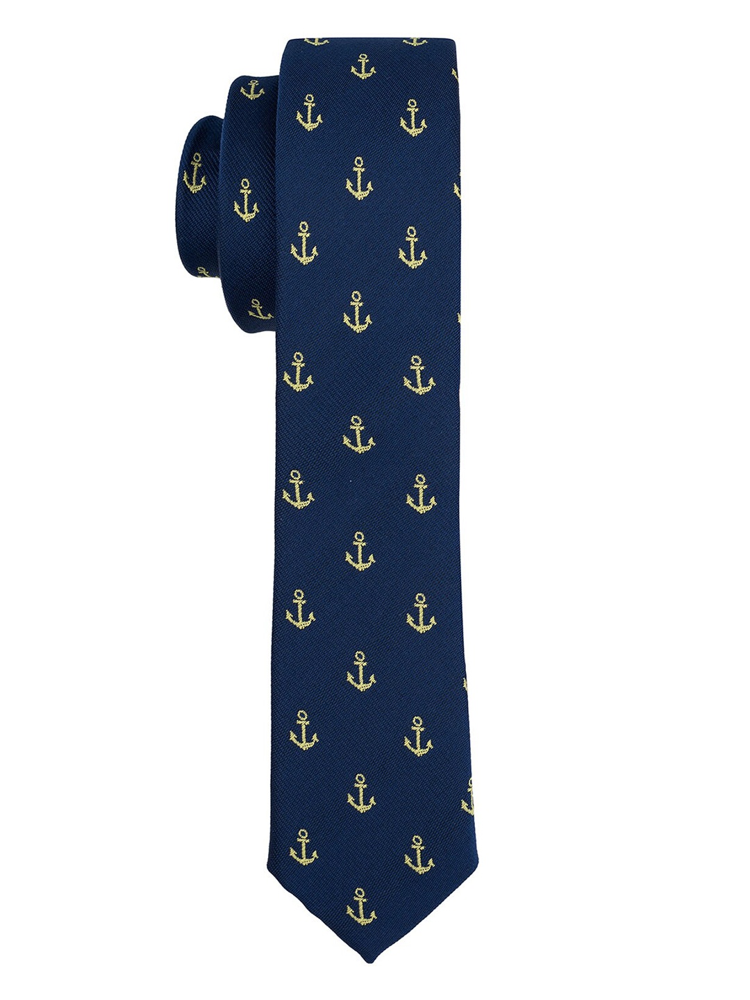 

The Tie Hub Men Navy Blue & Yellow Woven Design Broad Tie