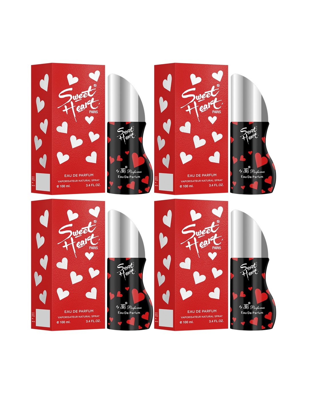 

Sweetheart Unisex Red Pack of 4 Long Lasting Imported Eau De Perfume 400ml